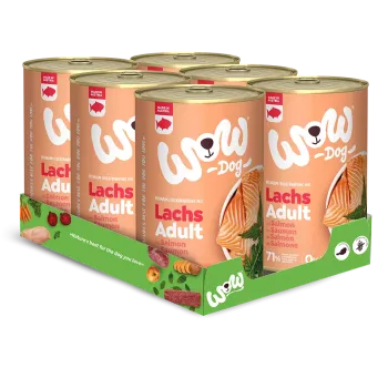 Wow Dog Adult | Lachs mit Löwenzahn + Brennnessel 6x400g Dosen
